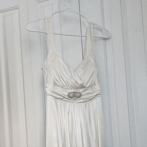 White Satin Midi Dress w Beaded Belt